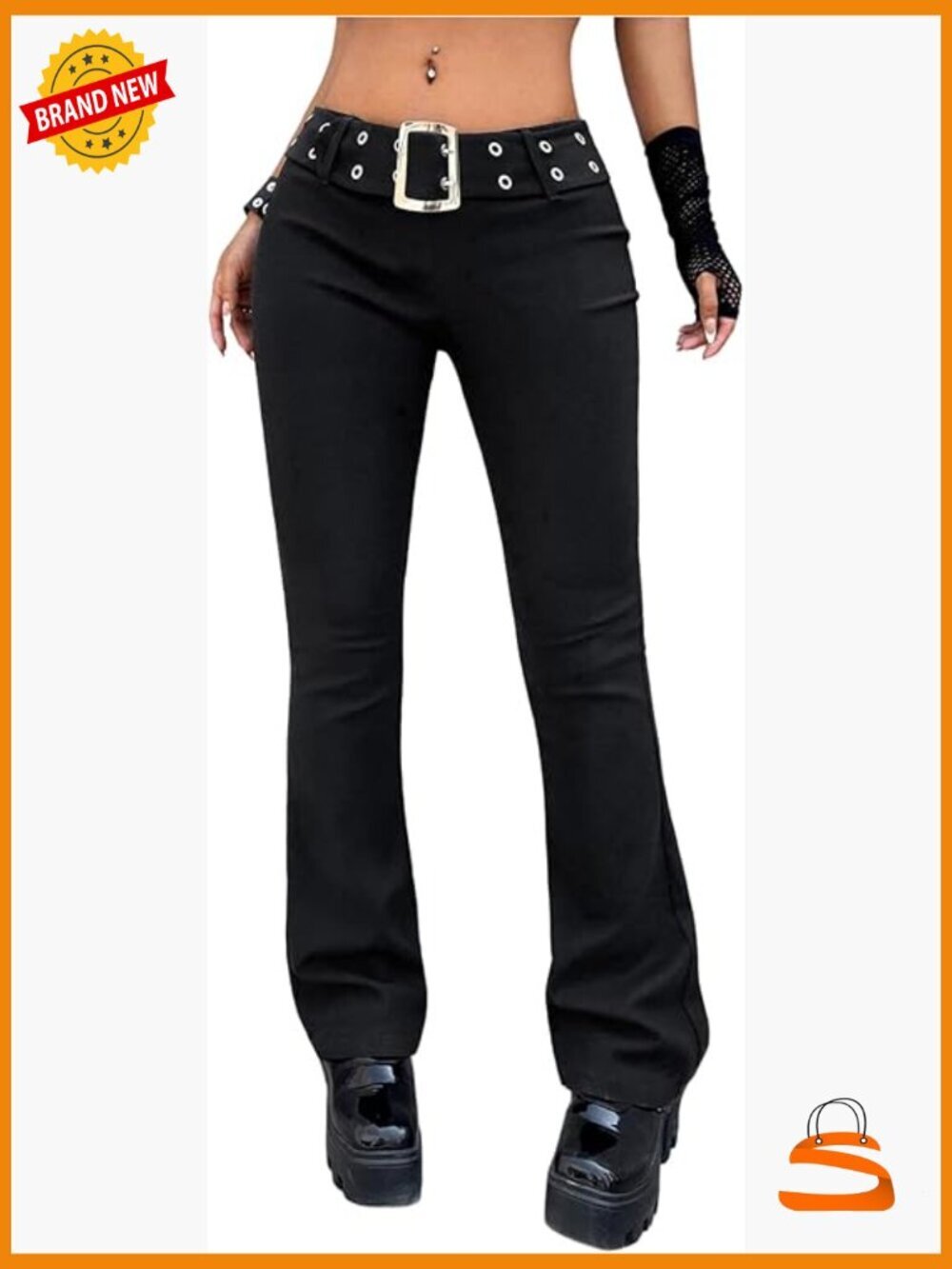 Y2k Goth Punk Rave Pants with Grommets Low Rise Flare Leg